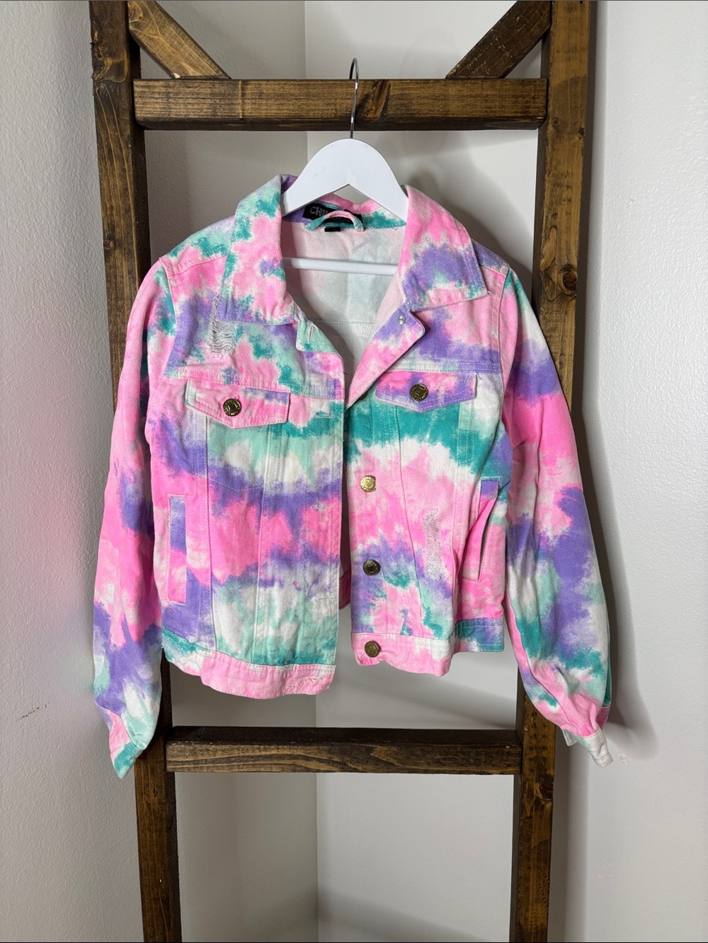 Chillipop Tye-Dye Denim Jacket - Pink, Purple & Green Size XL